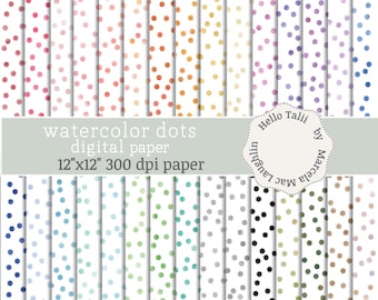 WATERCOLOR DOTS Digital Paper- Random Small Confetti Dots in Rainbow Colors Bright + Pastel Hand painted Spots  in watercolor x Baby Shower