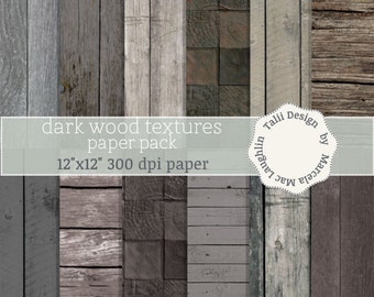 Wood Digital Paper DARK WOOD TEXTURES- Black wood backgrounds Rustic wood Square Wood Blocks Gray Wood Distress wood Grain for scrapbooking