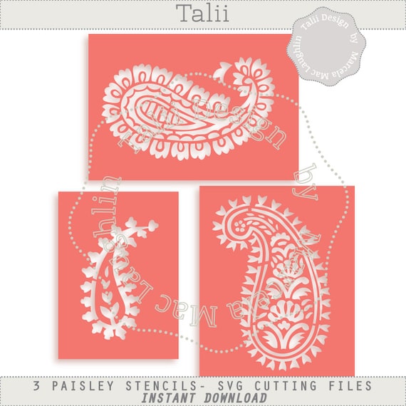 paisley stencil svg cutting files digital 3 indian stencils etsy