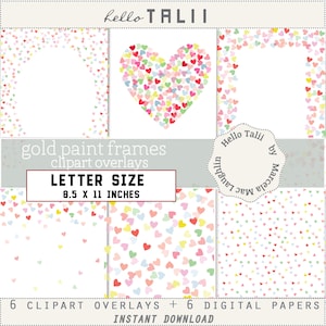 CORAZONES Multicolor Clipart TAMAÑO CARTA- Capas transparentes + Papel Digital Confetti de corazones pastel para San Valentin Bodas Bebes