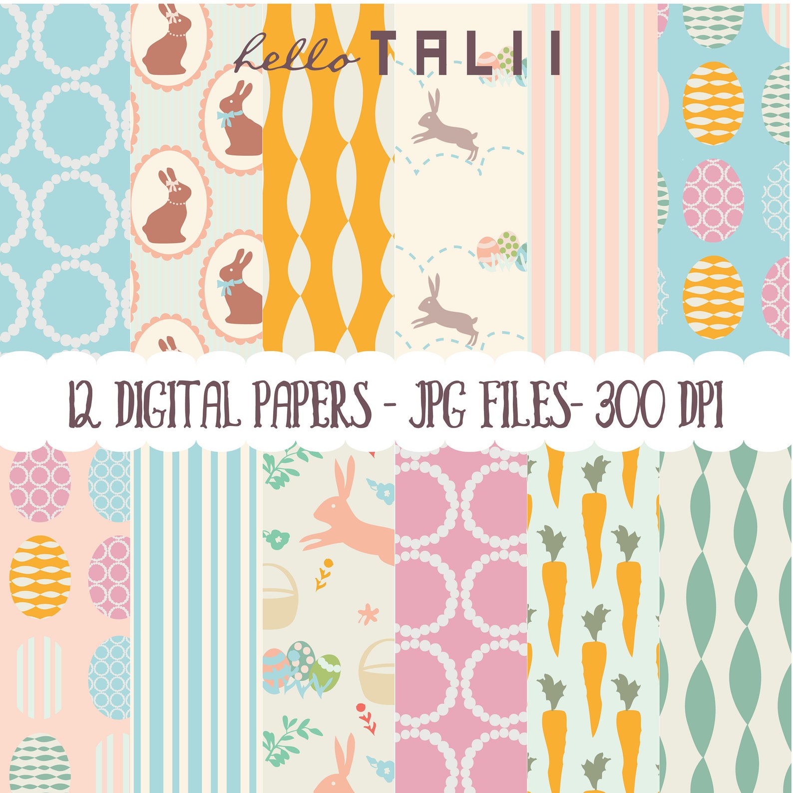HAPPY EASTER BUNDLE Clip Art + Digital Paper- Easter Graphics Easter ...