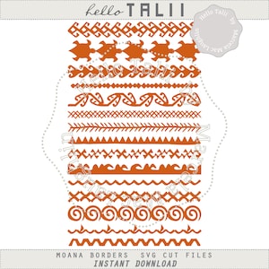 MOANA Tribal BORDERS Cut Files- Svg + Png + Eps + Dxf Vector Digital Polynesian Hawaiian Geometric Borders Moana parties Cake decor Decals