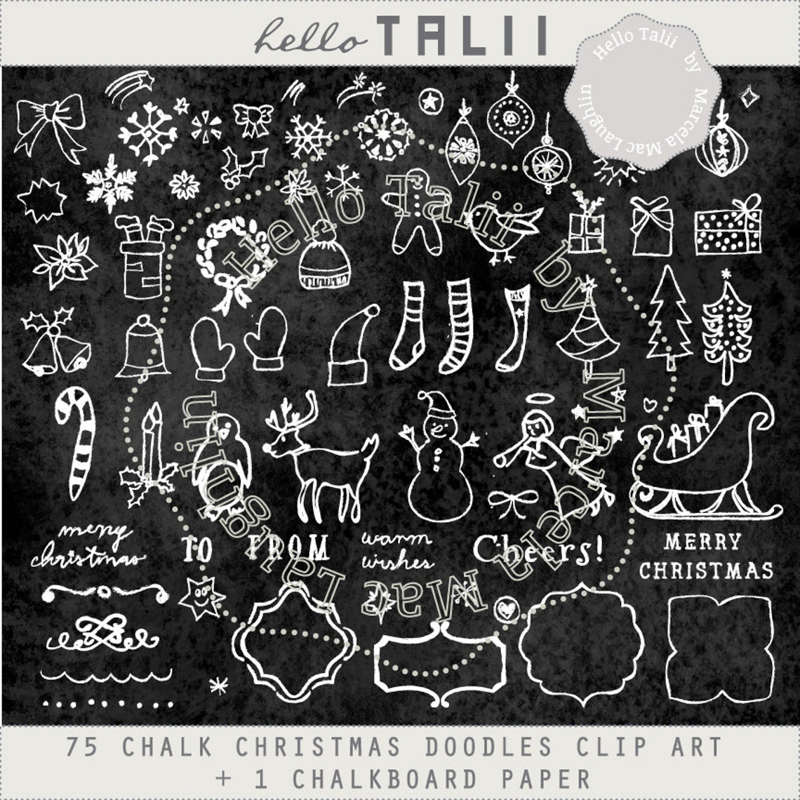 Christmas Chalkboard Doodles Clip Art 75 WHITE CHALK Doodles | Etsy