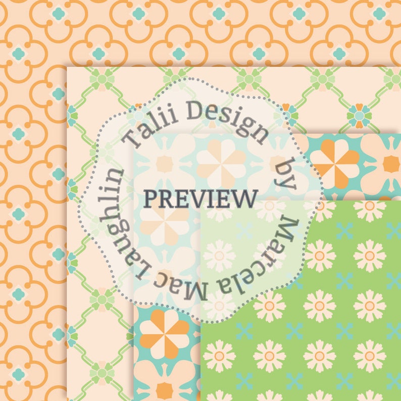 Vintage moroccan tiles Floral backgrounds Pastel colors peach teal pink white for Weddings birthdays baby showers MOSAICS Digital Paper