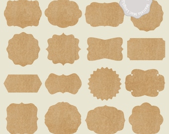Kraft Paper Labels CLIP ART SET- 16 vintage labels frames tags kraft paper background back to school design elements natural color png files