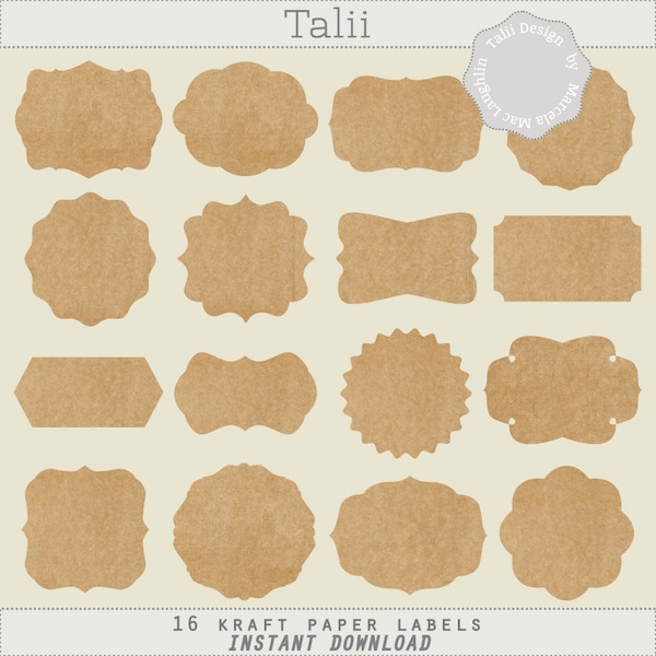 Kraft Paper Labels CLIP ART SET- 16 vintage labels frames tags kraft paper background back to school design elements natural color png files