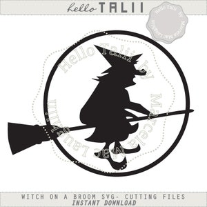 Witch SVG cut files- Halloween Witch on a Broom PNG Clipart for Cricut + Studio3 for Silhouette + Dxf + Svg Witch flying over the moon