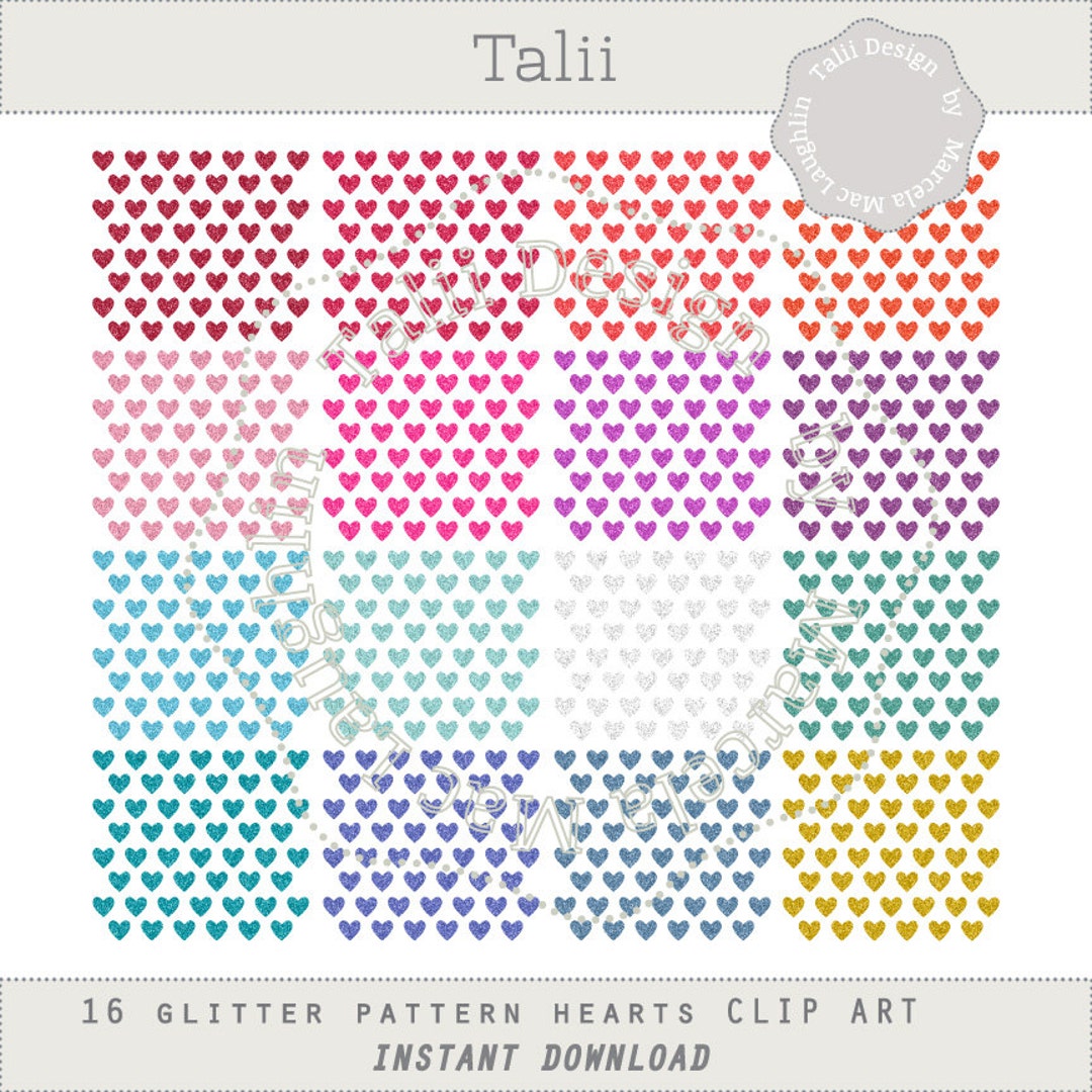 Hearts Clip Art GLITTER HEARTS PATTERN Clipart Digital 16 Png Little ...