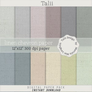 May include: A digital paper pack featuring a variety of linen chevron patterns in soft pastel colors. The pack includes 12"x12" 300 dpi paper. The text "linen chevron paper" and "instant download" are visible.