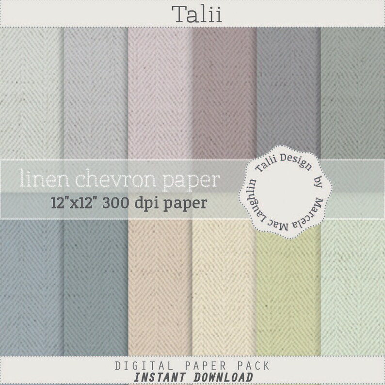 May include: A digital paper pack featuring a variety of linen chevron patterns in soft pastel colors. The pack includes 12"x12" 300 dpi paper. The text "linen chevron paper" and "instant download" are visible.