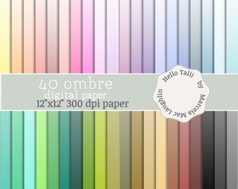 OMBRE Digital Paper- 40 Multicolor Gradient Textures Soft Blends Faded Bright and Pastel colors for birthday baby shower decor cards crafts
