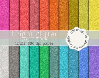 Rainbow Glitter Paper BRIGHT GLITTER- 20 Bright colors Glitter digital paper Rainbow sparkles backgrounds gold silver red pink teal blue