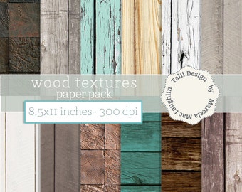 Wood Digital Paper LETTER SIZE - 8,5 x 11 inches wood backgrounds Distressed wood paper Wood grain paper Rustic wood White Teal Dyed Painted