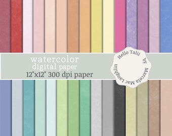 WATERCOLOR Digital Paper- Rainbow Colors Bright + Pastel Backgrounds Hand painted in watercolor for Weddings Baby Shower Cards Invites Decor