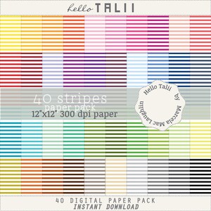 VERY THIN Stripes Digital Paper- 40 Rainbow Colors Stripes on White backgrounds Thin Lines for cards decor stickers Baby Shower Scrapbooking