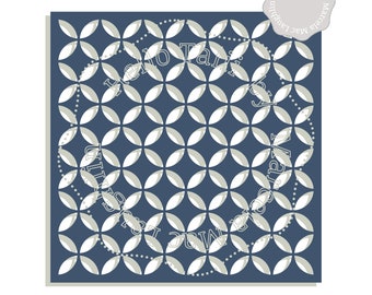 May include: A navy blue square design with a repeating quatrefoil pattern in light grey. The text "hello TALII" is at the top, and "QUATREFOIL SVG CUT FILES INSTANT DOWNLOAD" is at the bottom.