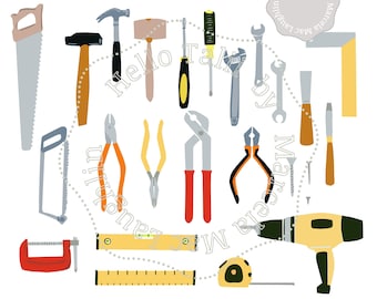 TOOLS CLIPART- Handyman Tools Clip Art Mechanic Tools Hand drawn tools Carpenter Clipart Hammer Screwdriver Pliers Drill Saw Wrench Chisel