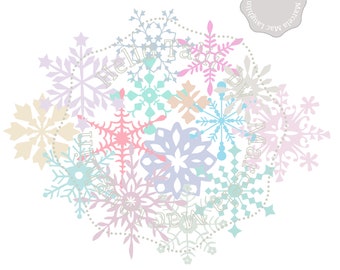 SNOWFLAKE SVG Cutting Files + Eps Vector + Dxf + Png Clipart- 15 DIGITAL Hand drawn snowflakes Winter Die Cut files Silhouette and Cricut