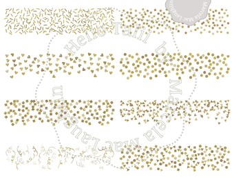 GOLD GLITTER BORDERS Clip Art- 8 Digital Borders in Gold confetti Sprinkles Stars Hearts Dots Triangles Squares for New Year's Eve Party