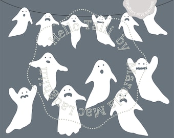 GHOSTS Svg Halloween Decor- DIY Phantoms Garland Halloween Ghost Wreath Banner Svg + Png + Dxf + Studio3 Silhouette Cricut Invites