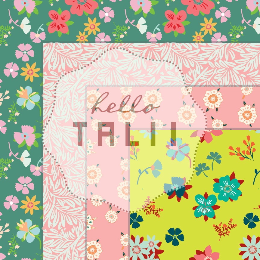 Flowers Digital Paper RETRO FLOWERS Paper Vintage Flowers Etsy