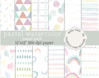 PASTEL RAINBOW WATERCOLOR Digital Paper- Pastel stripes dots sprinkles in Rainbow Colors Handpainted Brushstrokes for Baby Shower Easter