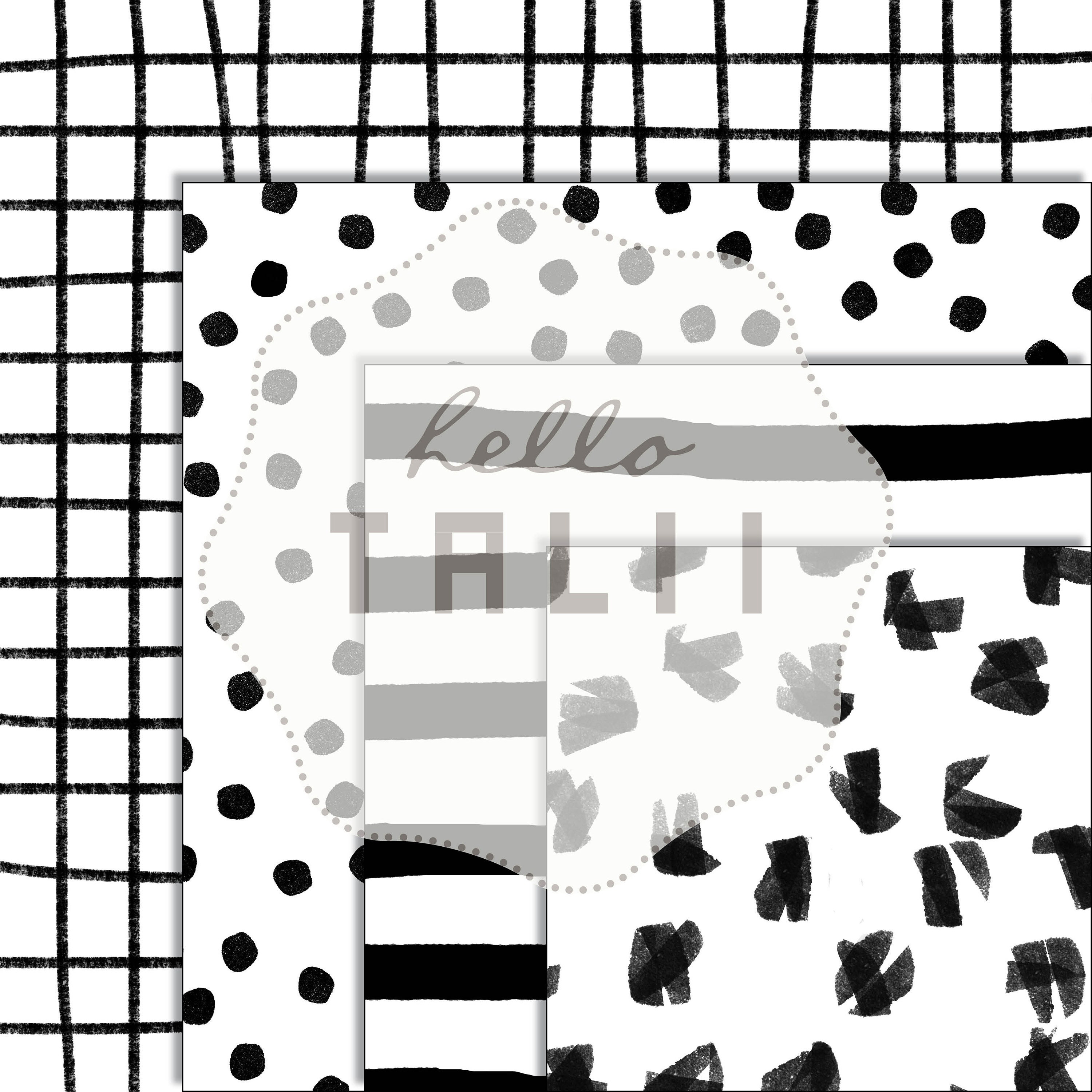 BLACK and WHITE Hand Drawn Digital Paper- Black and White Doodles ...