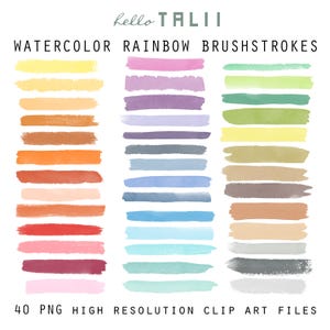 WATERCOLOR BRUSHSTROKES Clip Art- 40 Hand painted Rainbow Color Borders Watercolor Strokes Clipart for cards stickers scrapbooking decor