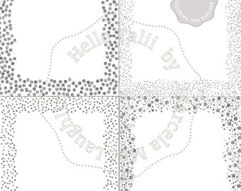 SILVER Glitter Frames Clip Art OVERLAYS + Digital Papers- Silver Confetti Transparent borders + White papers New Year's Eve Party Instagram