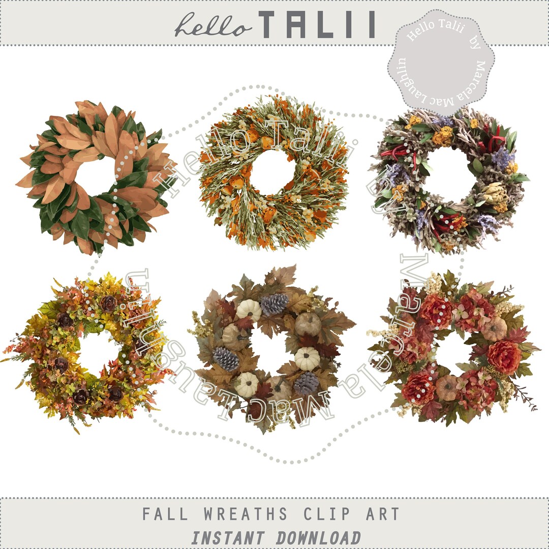 THANKSGIVING Wreath Clip Art FALL Realistic Wreaths and Garlands Autumn