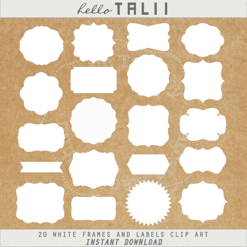WHITE LABELS DIGITAL White Frames Clip Art 20 vintage labels tags banners square frames scallop circles Back to school elements Weddings image 1