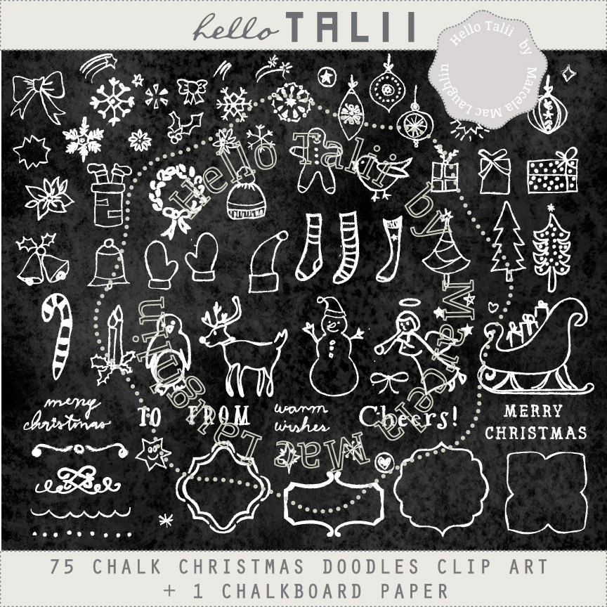 Christmas Chalkboard Doodles Clip Art 75 WHITE CHALK Doodles 1 | Etsy