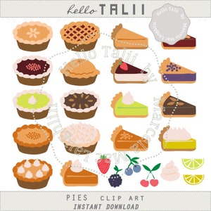PUMPKIN PIE Clipart- Pies Clip Art Cherry Tart Lime Lemon Meringue Chocolate Strawberry Pecan Pie Cheesecake Food for Thanksgiving