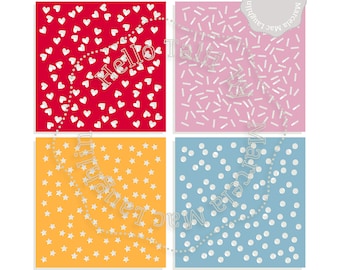 CONFETTI Digital Stencils SVG Cut Files- 4 Confetti Party DIY Stencils: Stars + Hearts + Dots + Sprinkles templates Svg+ Dxf+ Studio3+ Png