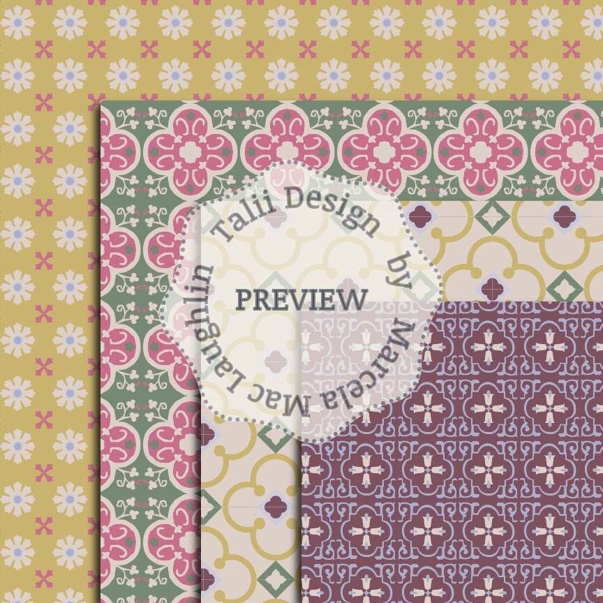 MOSAICS Digital Paper Vintage tiles Floral backgrounds | Etsy