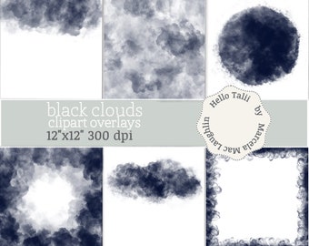 BLACK CLOUDS Overlays- Clouds Clipart Overlays + Digital Papers Transparent Clouds Dark Clouds Frames Border Cloudy Sky Storm Clouds Clipart