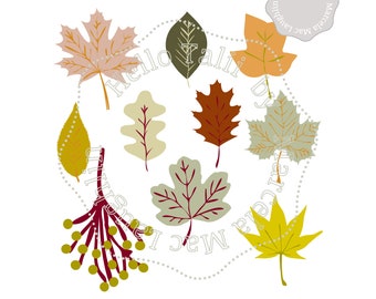 FALL LEAVES SVG Cut files- Digital Autumn Leaves Layered Svg + Dxf + Vector Eps + Png Clipart for Cricut Silhouette Leaf Shape with stems