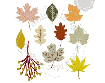 FALL LEAVES SVG Cut files- Digital Autumn Leaves Layered Svg + Dxf + Vector Eps + Png Clipart for Cricut Silhouette Leaf Shape with stems