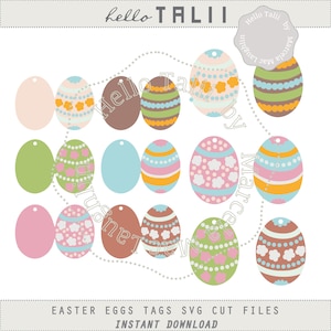 EASTER EGGS SVG Cut Files- 6 Easter Eggs Favor Tags + 6 Chocolate Eggs Folded Cards Layered Svg + Eps + Dxf + Png for Silhouette and Cricut