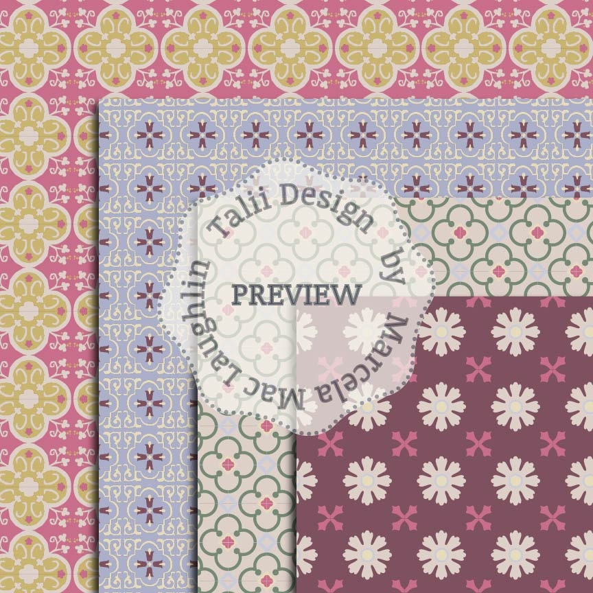 MOSAICS Digital Paper Vintage tiles Floral backgrounds | Etsy