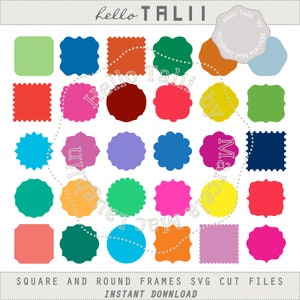 SQUARE and ROUND Frames SVG Cut Files- 30 Digital Square Circular Rounded Scalloped Labels Tags and Frames Svg + Eps Vector + Dxf + Png