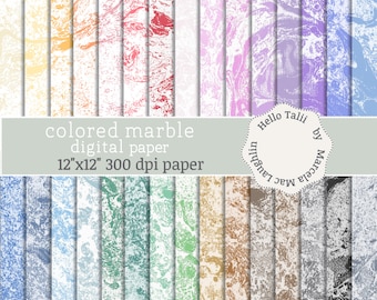 COLORED Marble DIGITAL PAPER- 30 color Handmade Marbleized paper for gift wrapping tags cards scrapbooking weddings