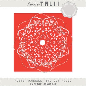 Flower Mandala DIGITAL Stencil MANDALA SVG Cut files + Clipart- Hand drawn Indian Mandala Flower Decor Round template Svg Dxf Studio3 Png