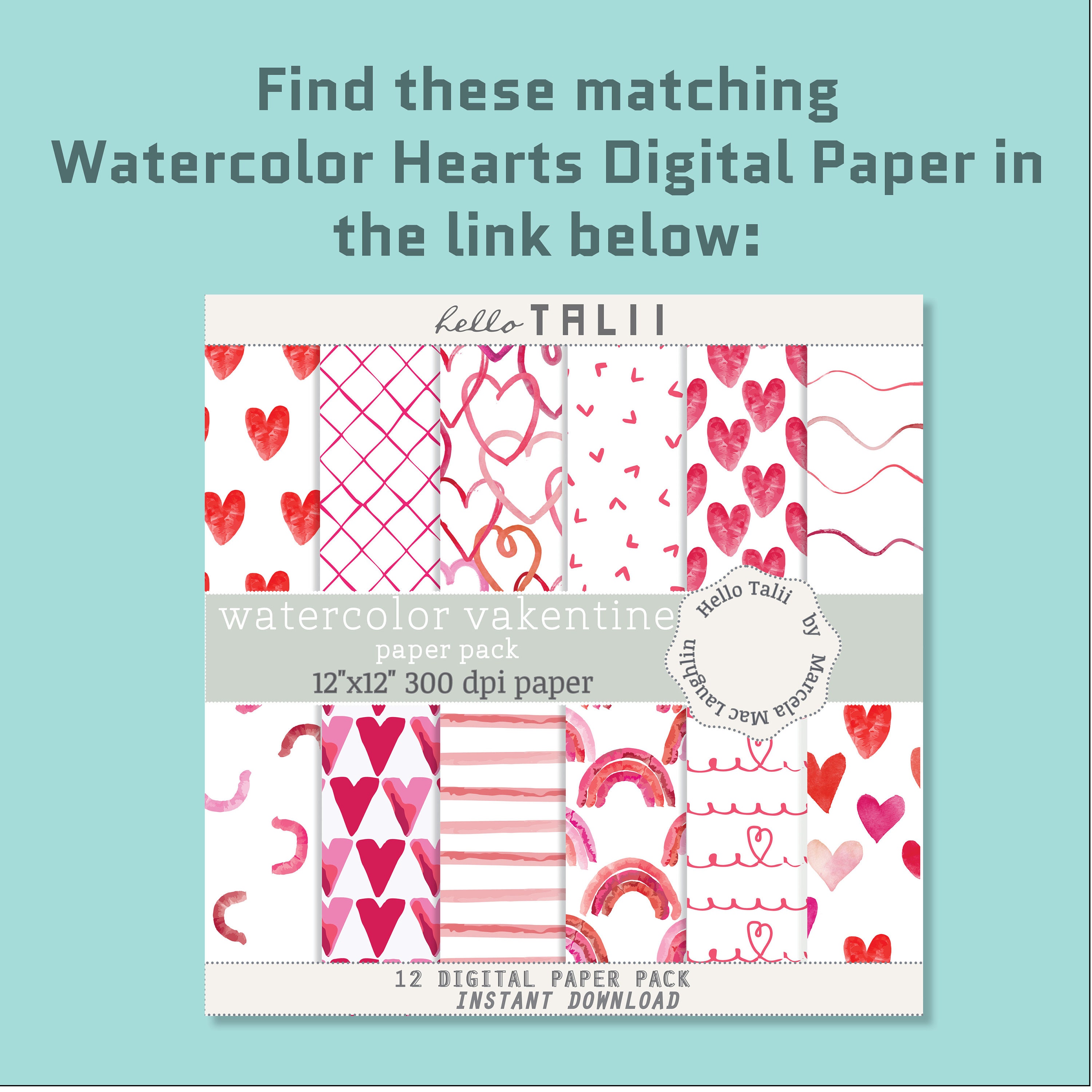 WATERCOLOR HEARTS Clipart- Red and Pink Handpainted Hearts and Doodles ...