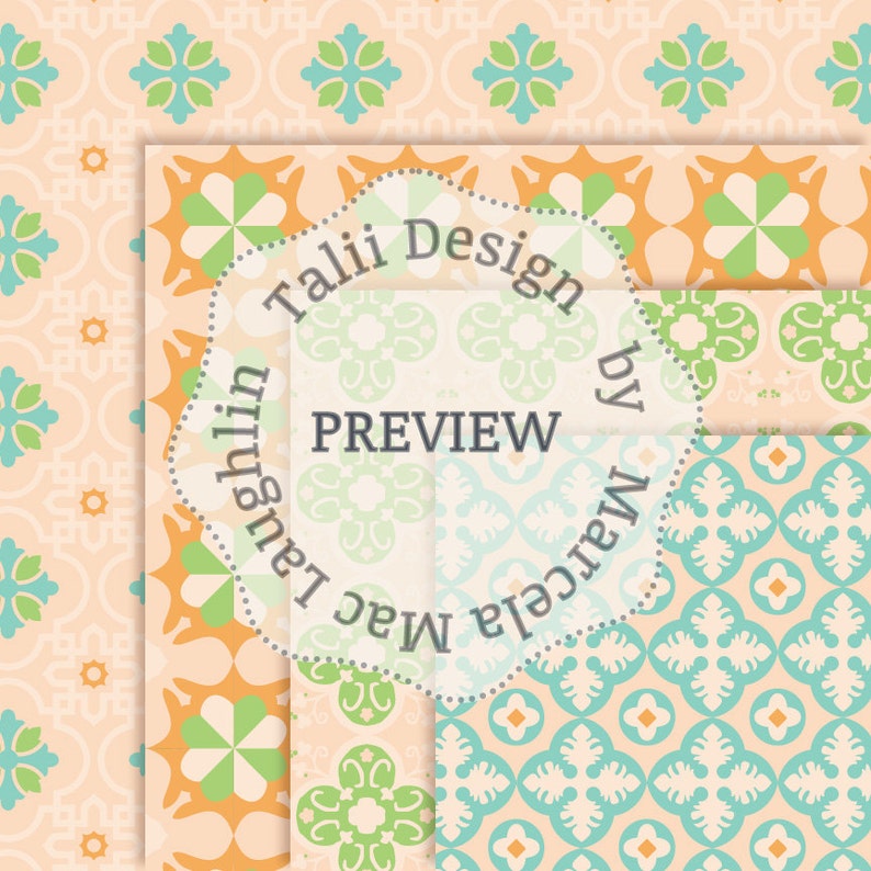 Vintage moroccan tiles Floral backgrounds Pastel colors peach teal pink white for Weddings birthdays baby showers MOSAICS Digital Paper