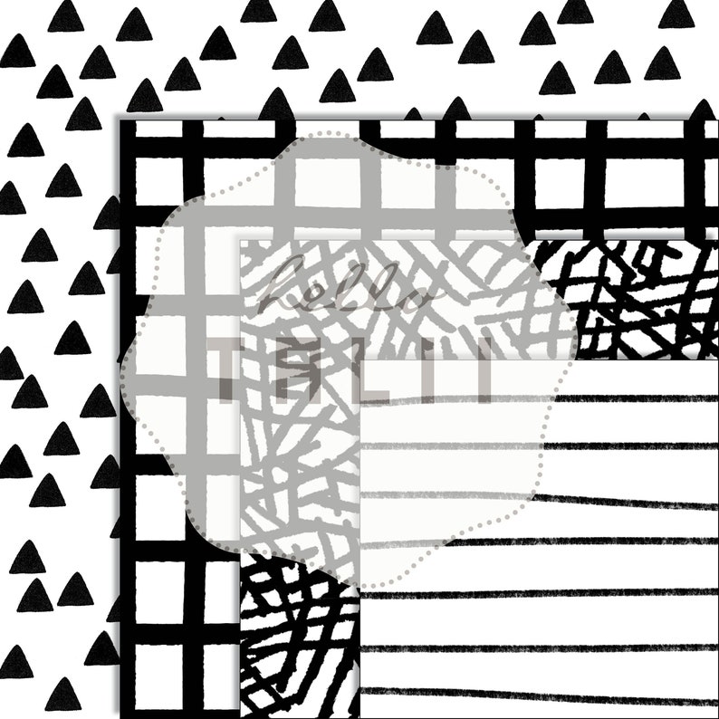 BLACK and WHITE Hand Drawn Digital Paper- Black and White Doodles ...