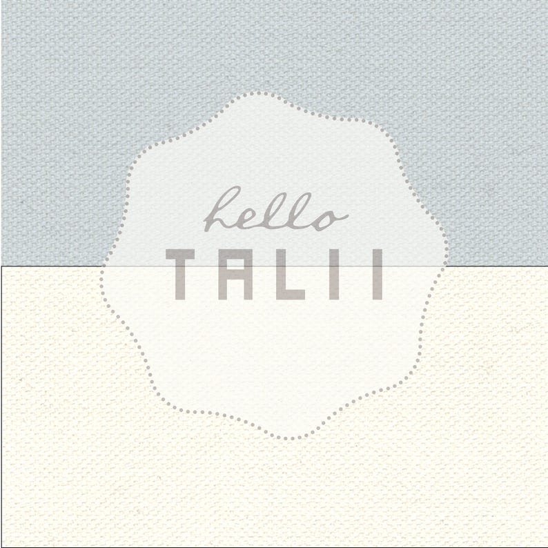May include: A white background with a light blue circle with the text "hello TALI" in grey.