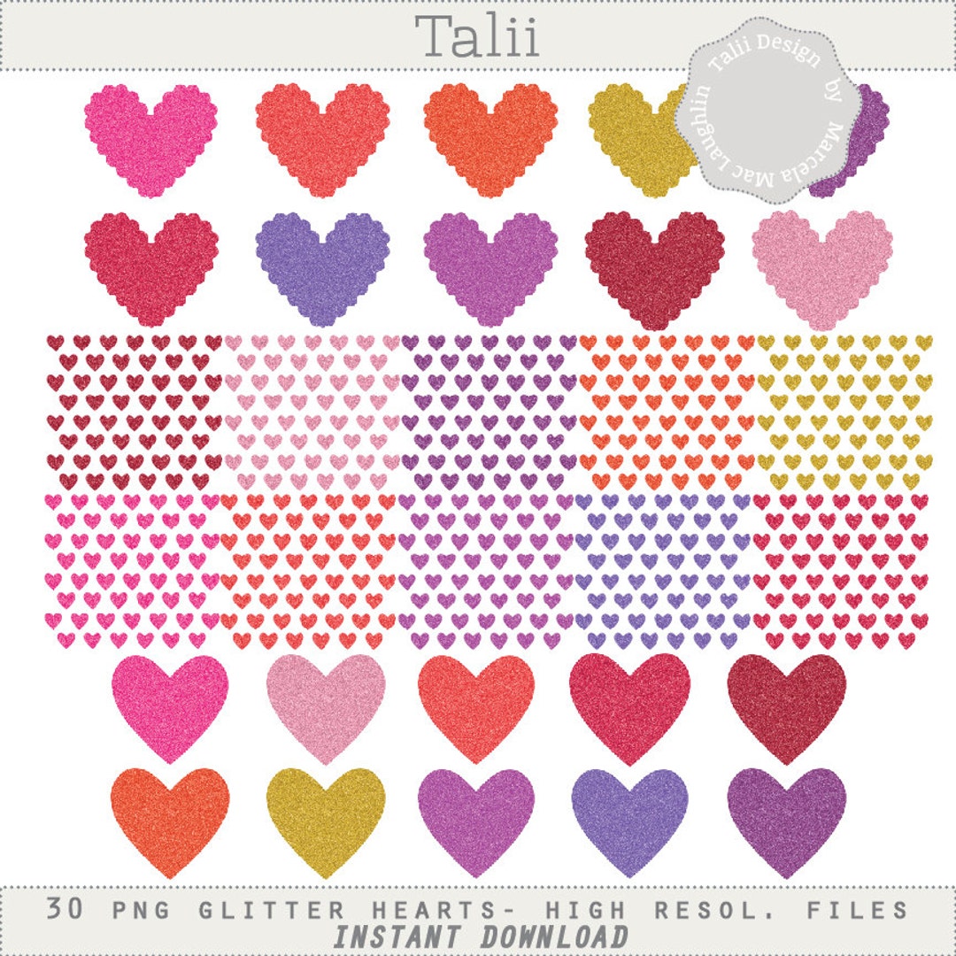 Glitter HEARTS Clipart BUNDLE- Digital Valentine Day Clip Art Scalloped ...