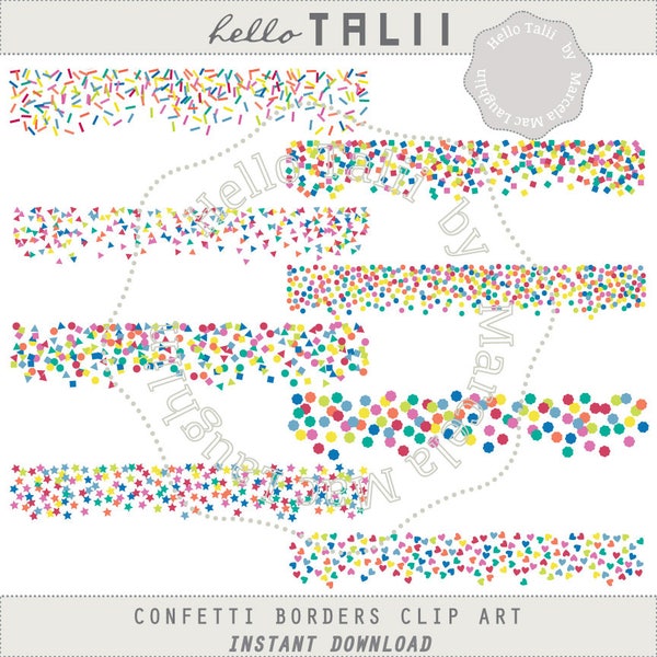 CONFETTI BORDERS Clip Art- 8 digital borders Rainbow Confetti Hearts Stars Sprinkles Dots Triangles Squares for cards and picture overlays