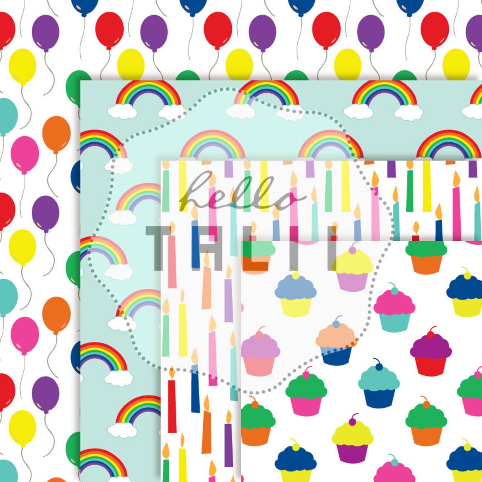 Rainbow Digital Paper RAINBOW PARTY- Rainbow Birthday Party Paper ...